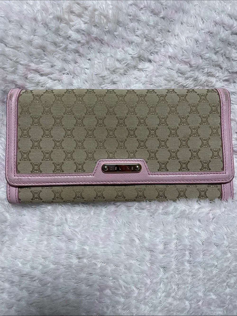 Celine Monogram Continental Wallet with Pink Trim